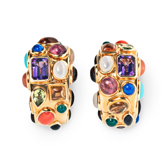 Seaman Schepps 18K Yellow Gold and Multi Stone 'Fifties' Ear Clips
