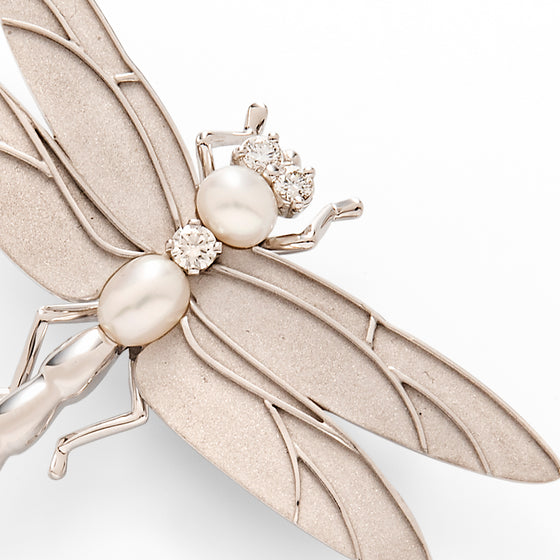 Tiffany 18k White Gold, Diamond and Cultured Pearl Dragonfly Brooch