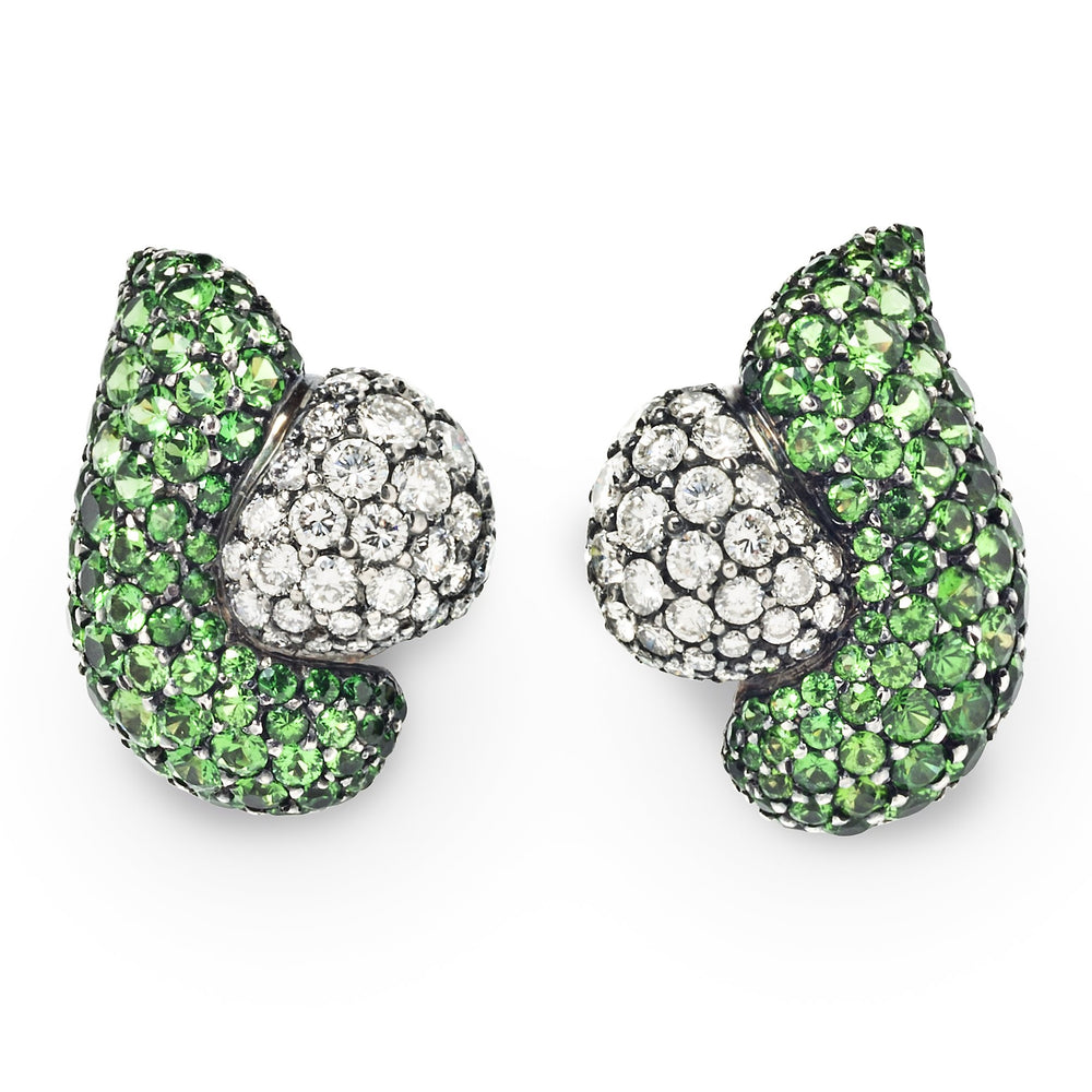 Tsavorite and Diamond Ear Clips