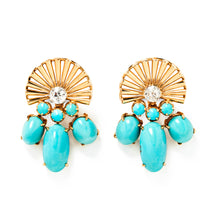  Retro Turquoise and Diamond Ear Clips