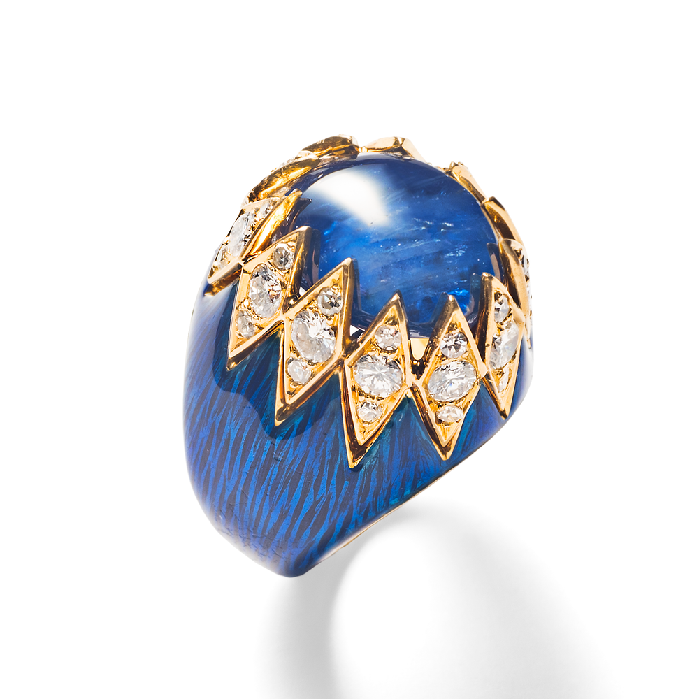 Van Cleef & Arpels Sapphire, Diamond and Enamel Dome Ring