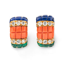  Van Cleef & Arpels Coral, Malachite and Lapis Lazuli Ear Clips