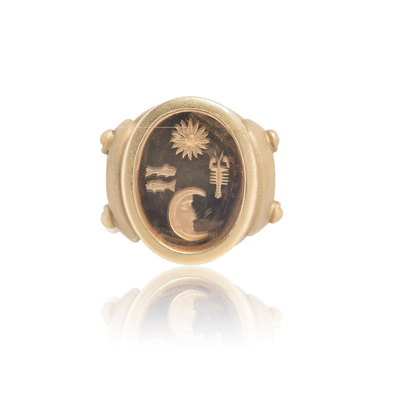 Kieselstein-Cord Gentleman's Gold and Citrine Intaglio Ring